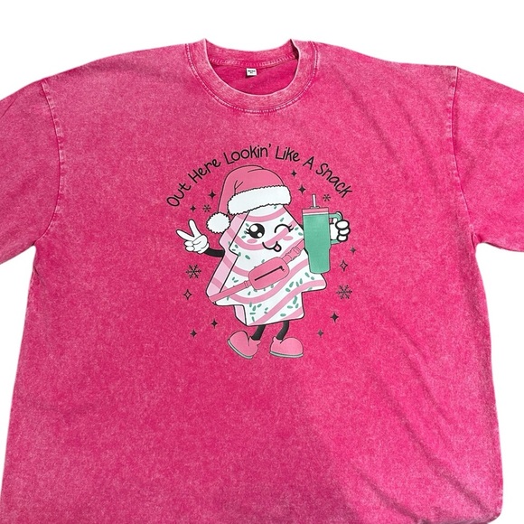 NEW Oversized Stonewashed Hot Pink Christmas Shirt - Picture 1 of 2